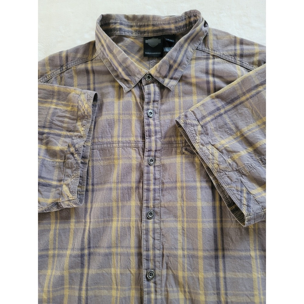 Harley Davidson Men's Brown Plaid‎ Short-Sleeve Button-Up Shirt Size 2XL